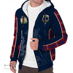 ScotsTee Shop Scottish Ainslie Clan Scottish Crest and Scottish Thistle Sport Tartan Sherpa Hoodie