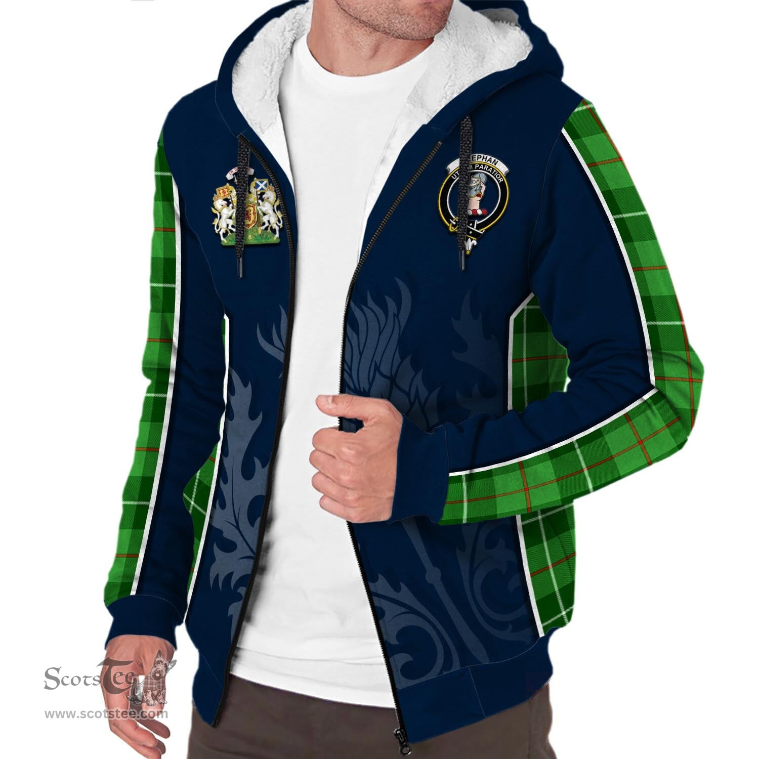 ScotsTee Shop Scottish Clephan Clan Scottish Crest and Scottish Thistle Sport Tartan Sherpa Hoodie