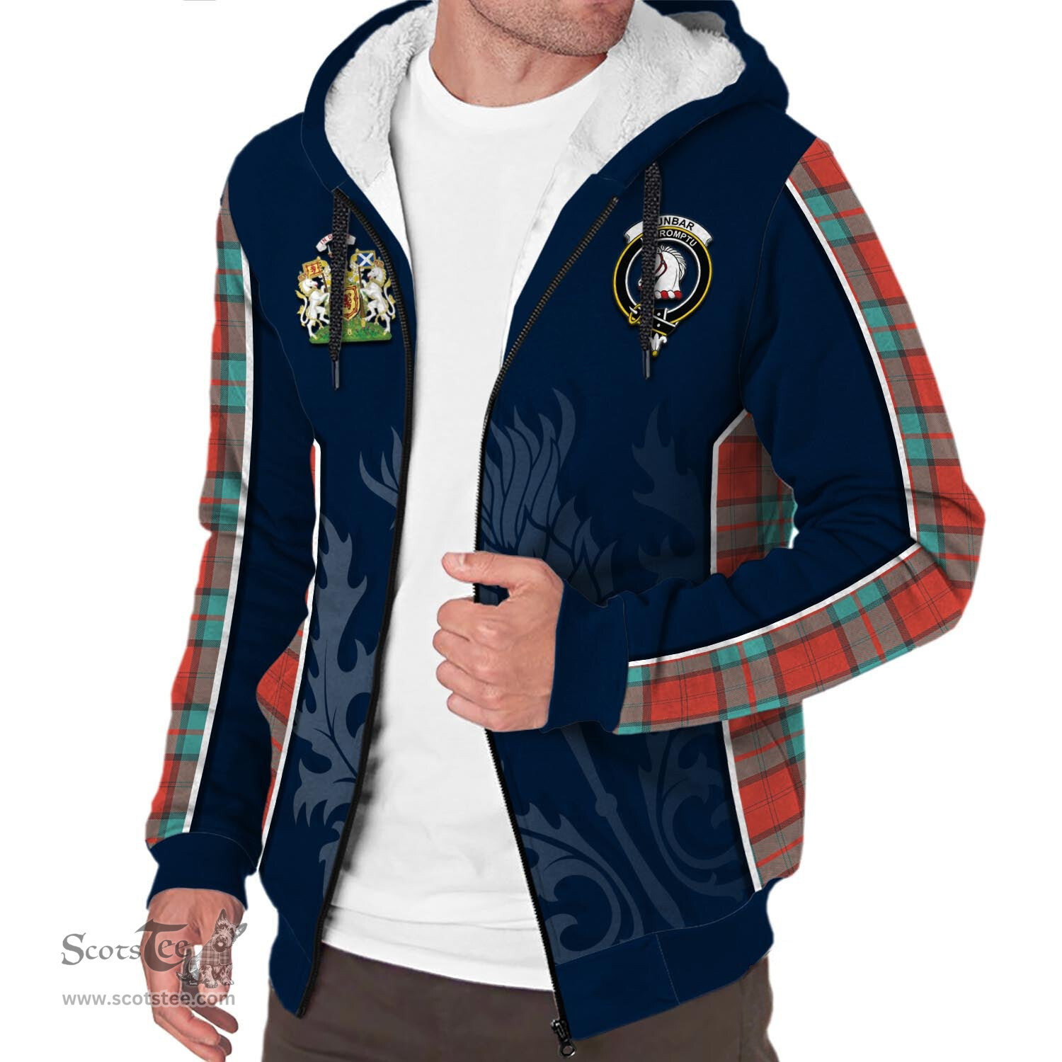 ScotsTee Shop Scottish Dunbar Ancient Clan Scottish Crest and Scottish Thistle Sport Tartan Sherpa Hoodie