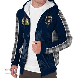 ScotsTee Shop Scottish Douglas Grey Modern Clan Scottish Crest and Scottish Thistle Sport Tartan Sherpa Hoodie