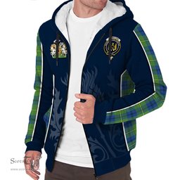 ScotsTee Shop Scottish Johnstone-Johnston Ancient Clan Scottish Crest and Scottish Thistle Sport Tartan Sherpa Hoodie