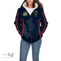 ScotsTee Shop Scottish Leslie Red Clan Scottish Crest and Scottish Thistle Sport Tartan Sherpa Hoodie