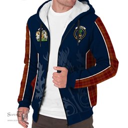 ScotsTee Shop Scottish Hamilton Red Clan Scottish Crest and Scottish Thistle Sport Tartan Sherpa Hoodie