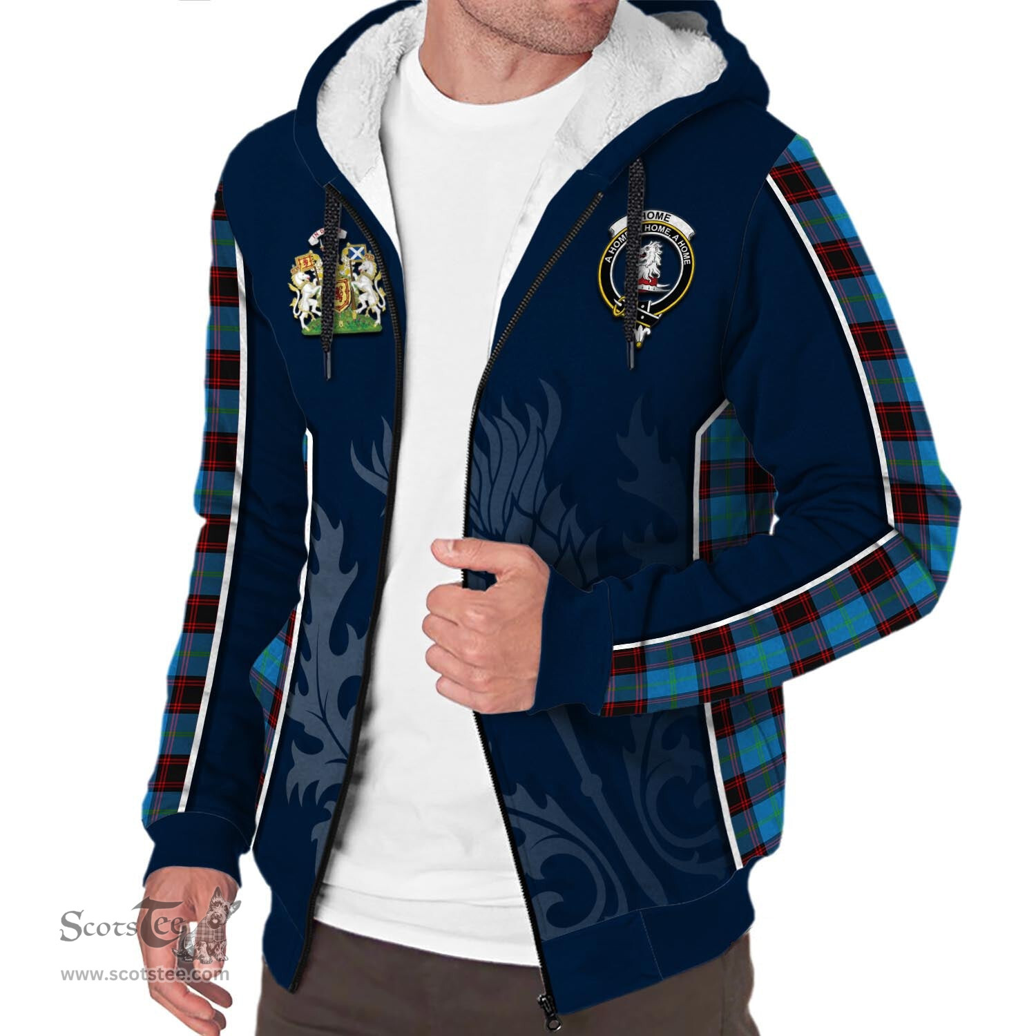 ScotsTee Shop Scottish Home Ancient Clan Scottish Crest and Scottish Thistle Sport Tartan Sherpa Hoodie