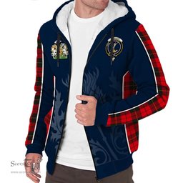 ScotsTee Shop Scottish Wallace Weathered Clan Scottish Crest and Scottish Thistle Sport Tartan Sherpa Hoodie