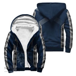 ScotsTee Shop Scottish MacLeod Black and White Clan Scottish Crest and Scottish Thistle Sport Tartan Sherpa Hoodie