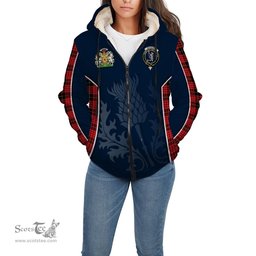 ScotsTee Shop Scottish MacQueen Modern Clan Scottish Crest and Scottish Thistle Sport Tartan Sherpa Hoodie