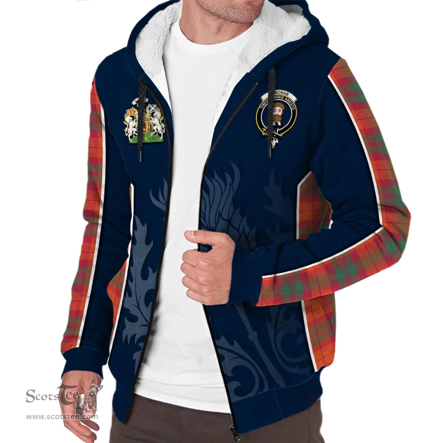 ScotsTee Shop Scottish MacNab Ancient Clan Scottish Crest and Scottish Thistle Sport Tartan Sherpa Hoodie