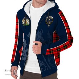 ScotsTee Shop Scottish Wallace Hunting Red Clan Scottish Crest and Scottish Thistle Sport Tartan Sherpa Hoodie