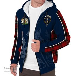 ScotsTee Shop Scottish Wallace Clan Scottish Crest and Scottish Thistle Sport Tartan Sherpa Hoodie