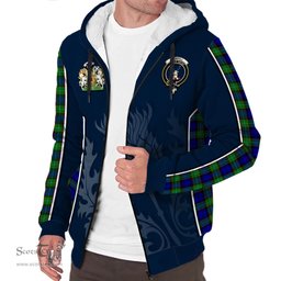 ScotsTee Shop Scottish Sempill Modern Clan Scottish Crest and Scottish Thistle Sport Tartan Sherpa Hoodie