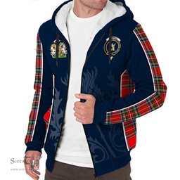ScotsTee Shop Scottish Stewart Royal Clan Scottish Crest and Scottish Thistle Sport Tartan Sherpa Hoodie