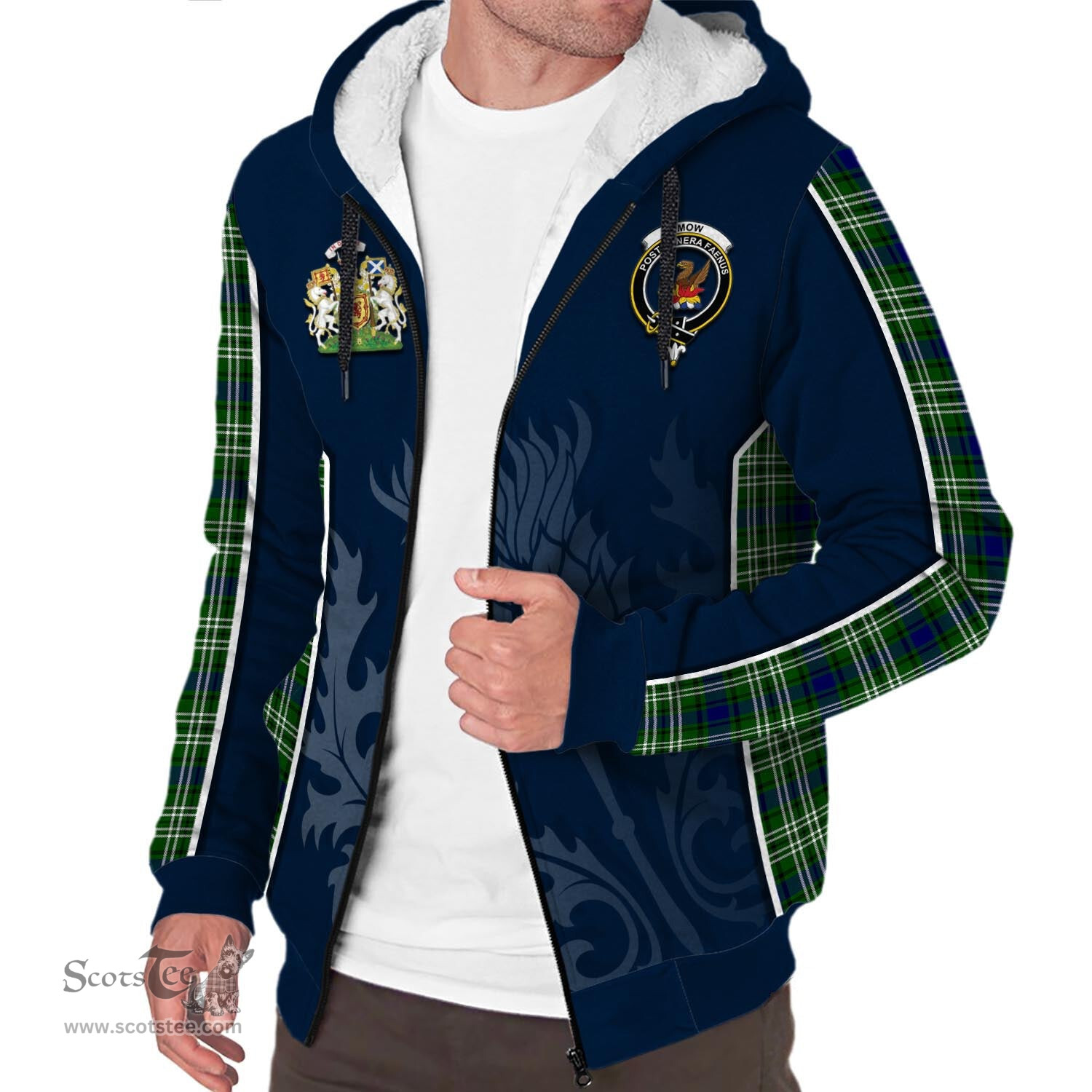 ScotsTee Shop Scottish Mow Clan Scottish Crest and Scottish Thistle Sport Tartan Sherpa Hoodie