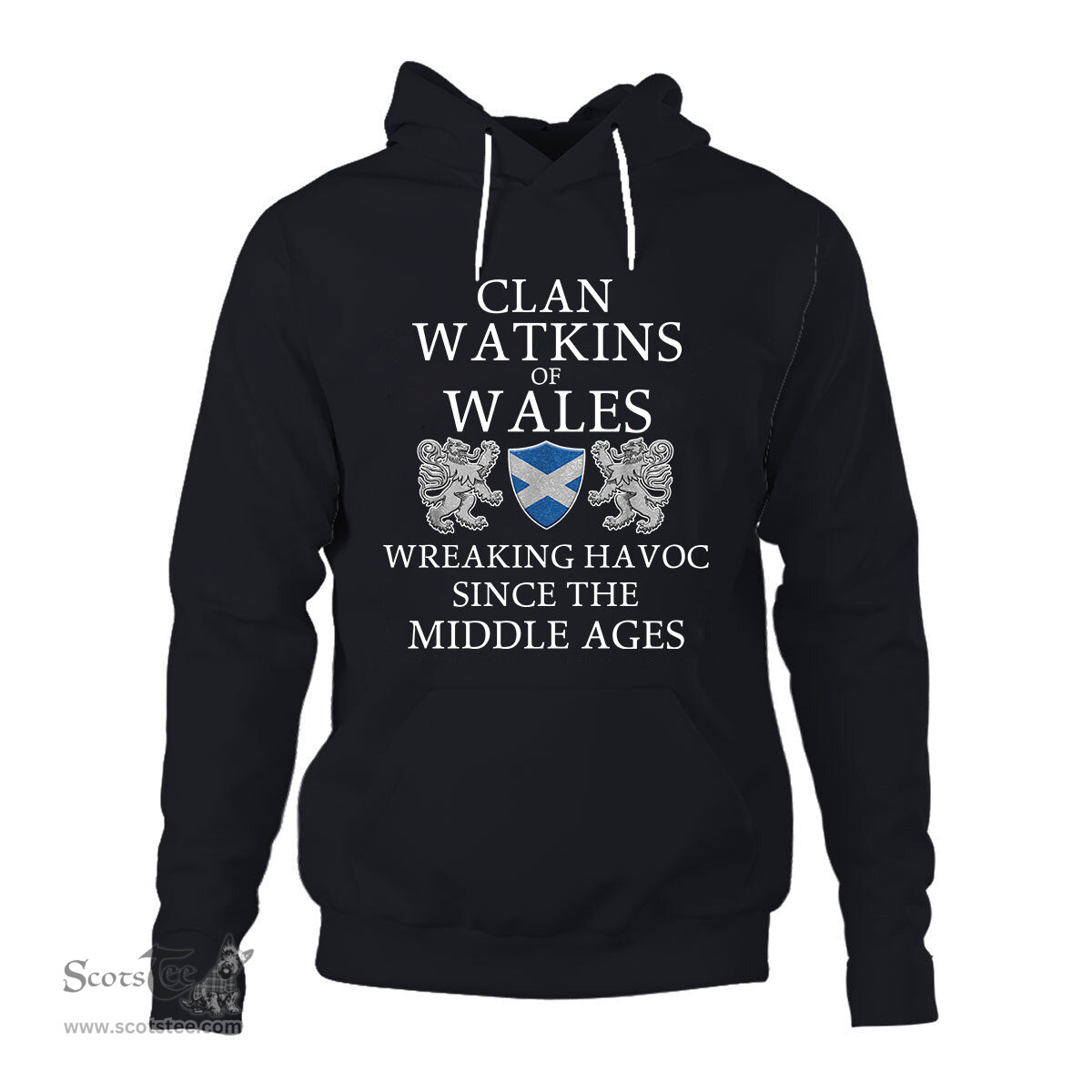 ScotsTee Shop Scottish Watkins of Wales Wreaking Havoc Since The Middle Ages With Two Rampant Lions Hoodie