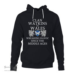 ScotsTee Shop Scottish Watkins of Wales Wreaking Havoc Since The Middle Ages With Two Rampant Lions Hoodie