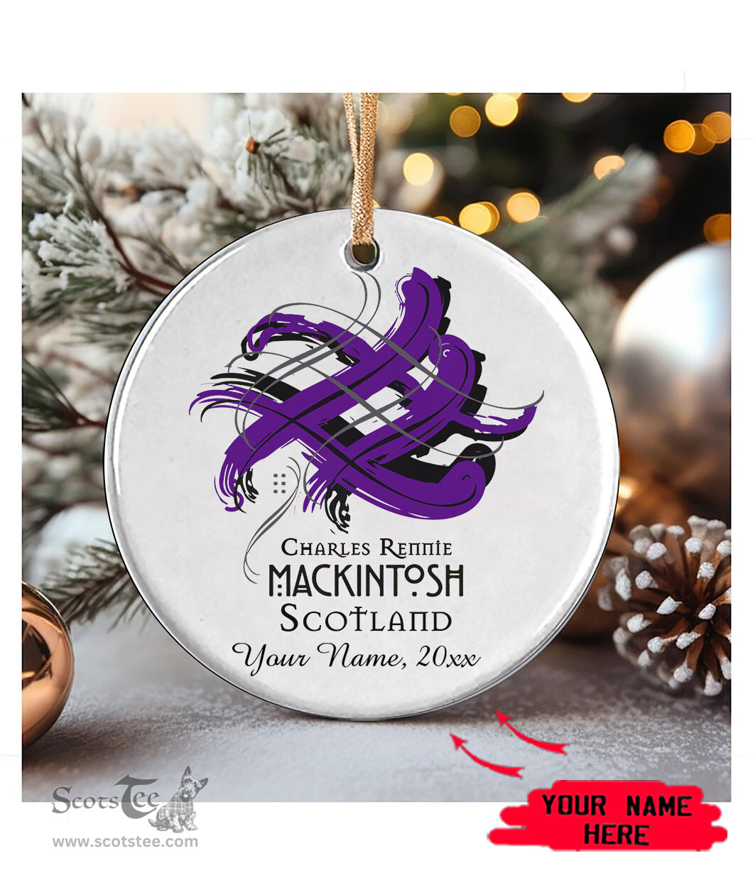 ScotsTee Shop Scottish Charles Rennie Mackintosh Scottish Tartan Ornament Add Your Text Personalized Ornament