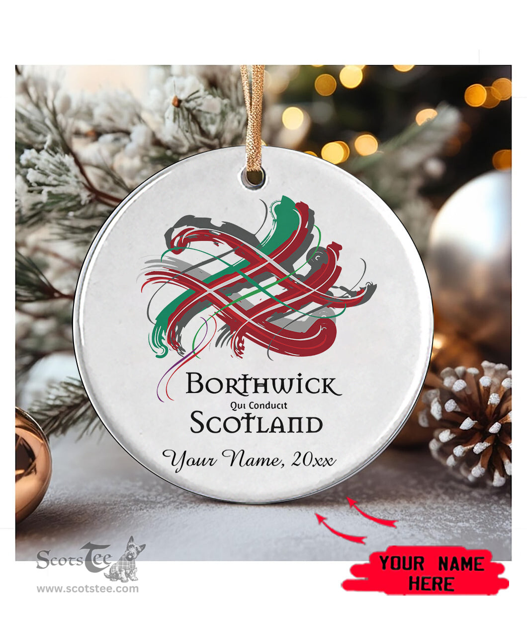 ScotsTee Shop Scottish Borthwick Scottish Tartan Ornament Add Your Text Personalized Ornament