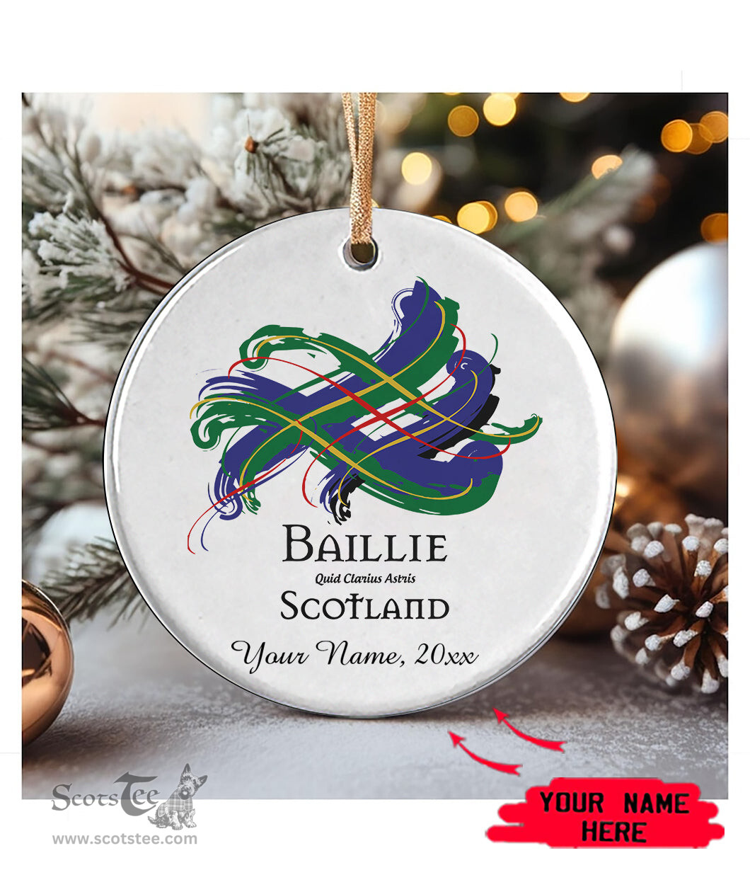 ScotsTee Shop Scottish Baillie Scottish Tartan Ornament Add Your Text Personalized Ornament
