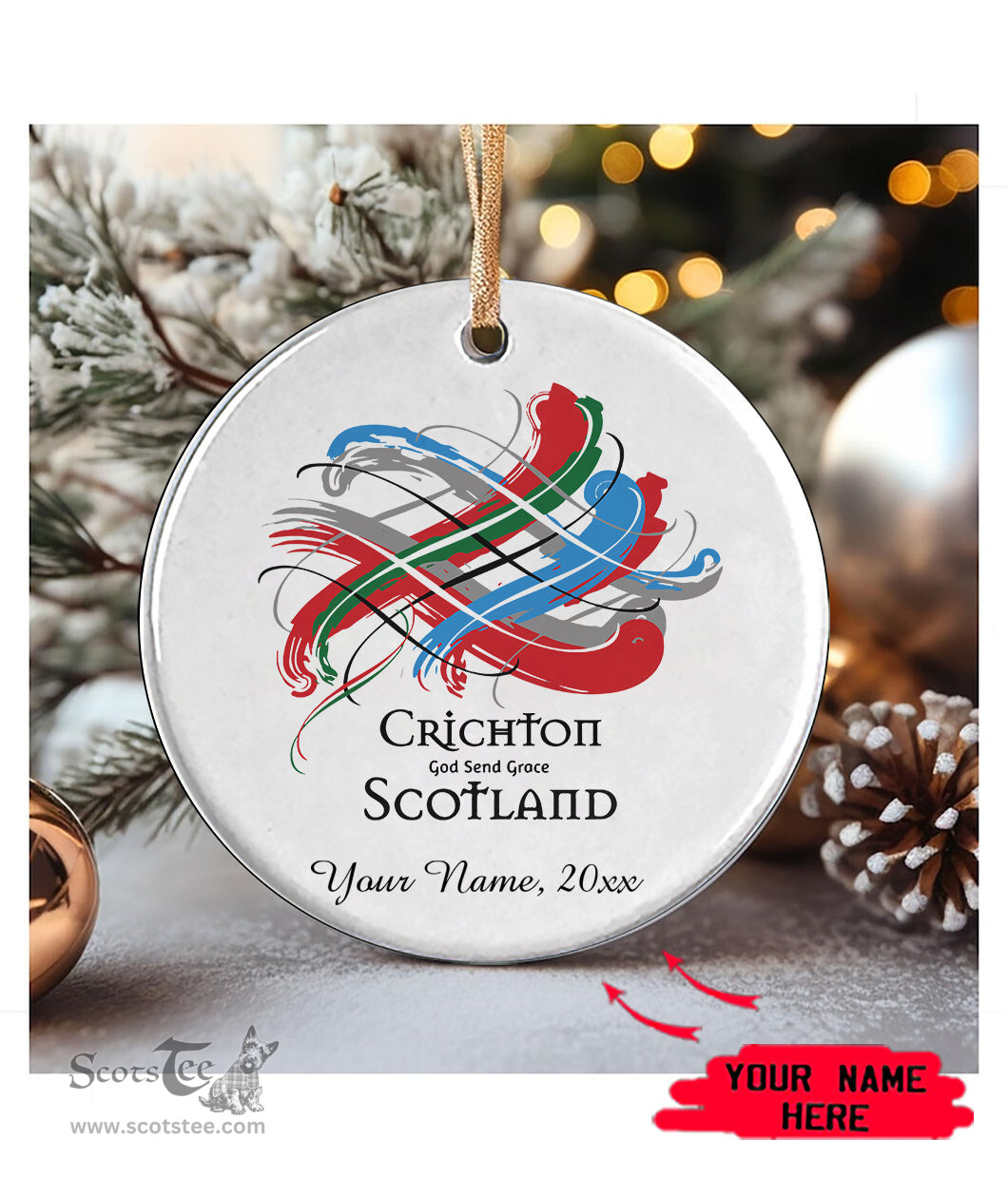 ScotsTee Shop Scottish Crichton Scottish Tartan Ornament Add Your Text Personalized Ornament