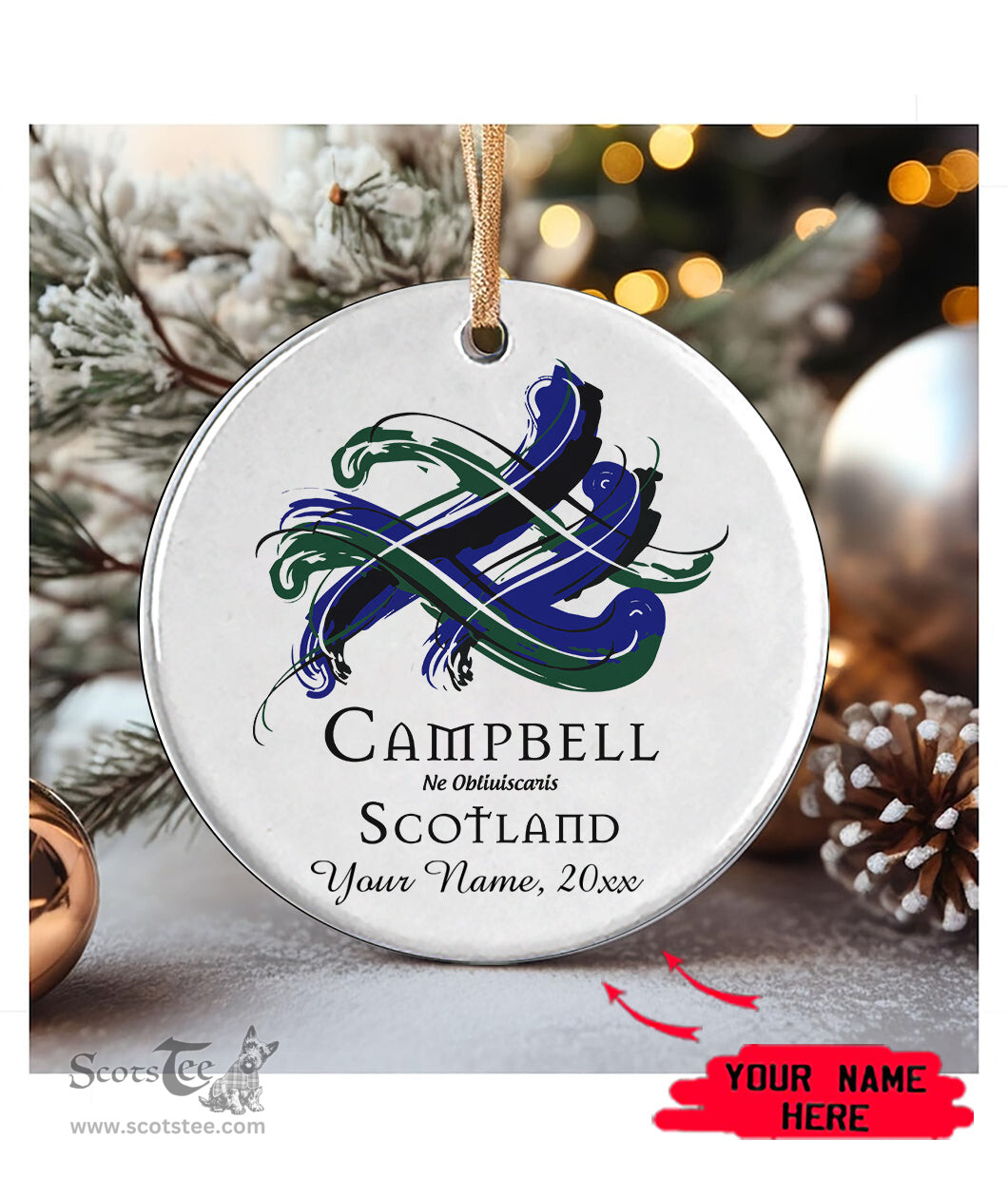 ScotsTee Shop Scottish Campbell Scottish Tartan Ornament Add Your Text Personalized Ornament