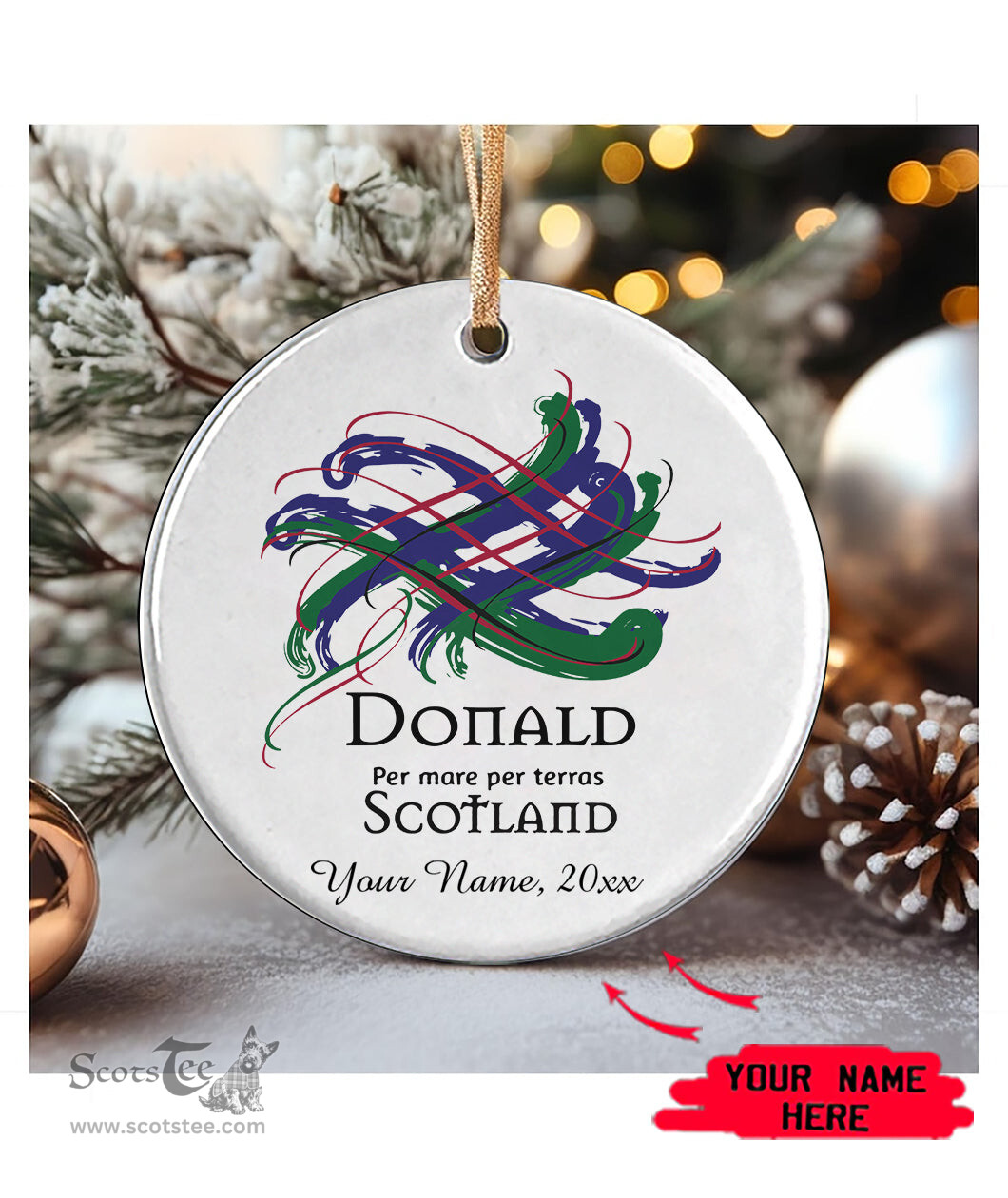 ScotsTee Shop Scottish Donald Scottish Tartan Ornament Add Your Text Personalized Ornament