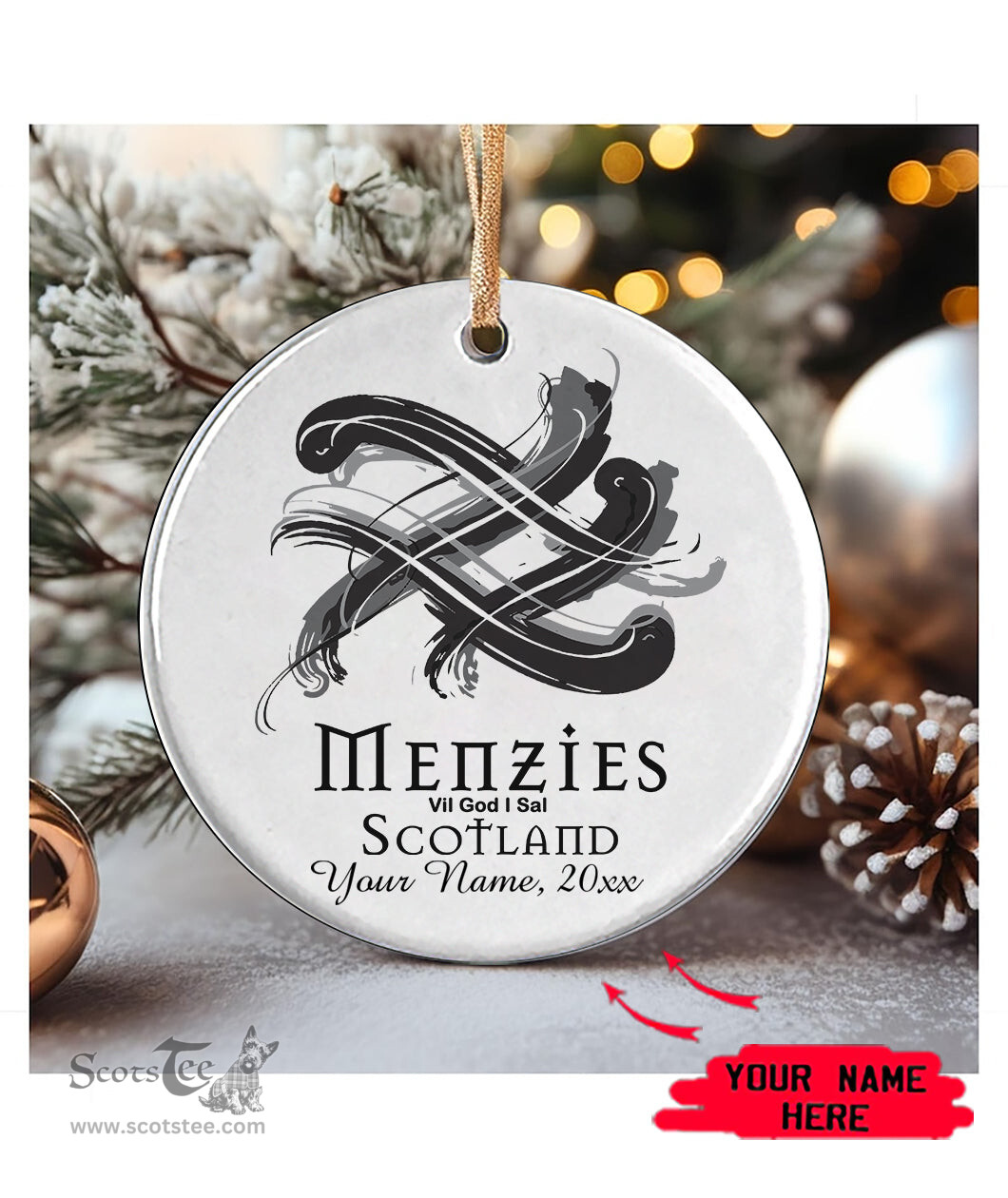 ScotsTee Shop Scottish Menzies Scottish Tartan Ornament Add Your Text Personalized Ornament