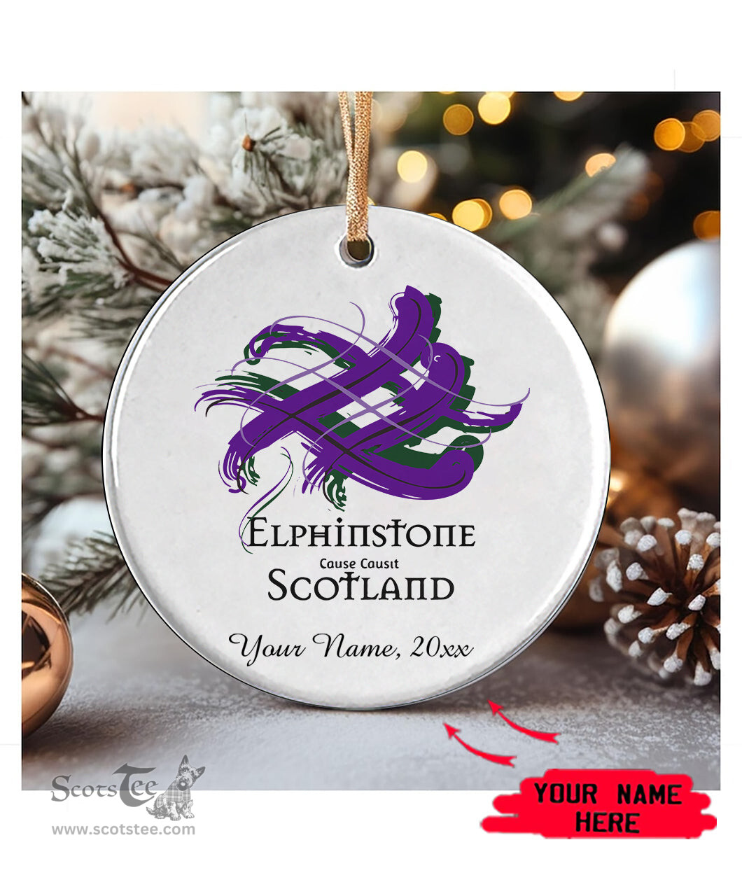 ScotsTee Shop Scottish Elpinstone Scottish Tartan Ornament Add Your Text Personalized Ornament