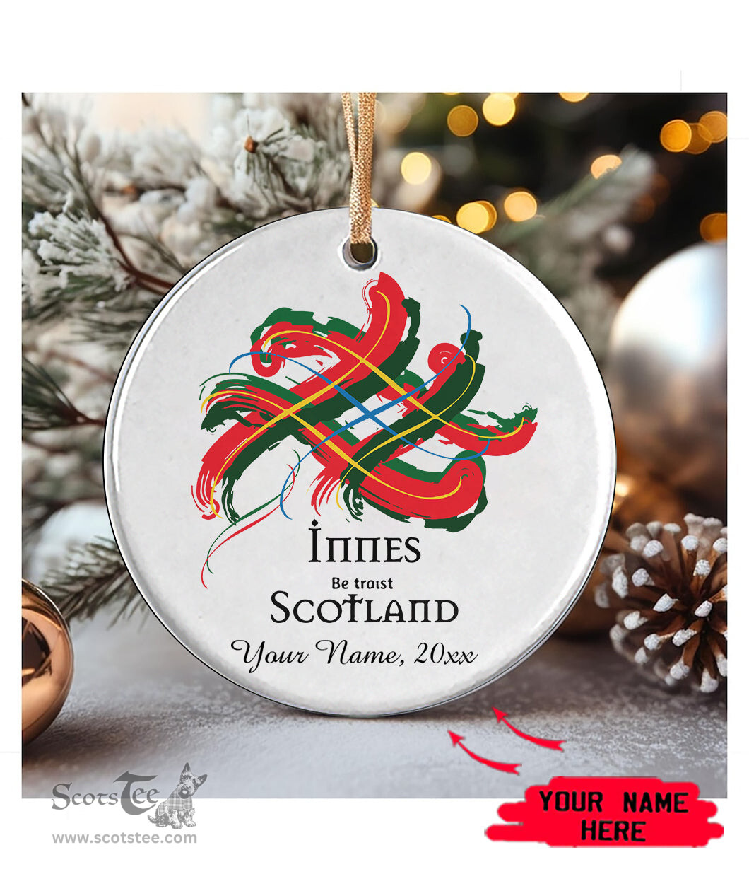 ScotsTee Shop Scottish Innes Scottish Tartan Ornament Add Your Text Personalized Ornament