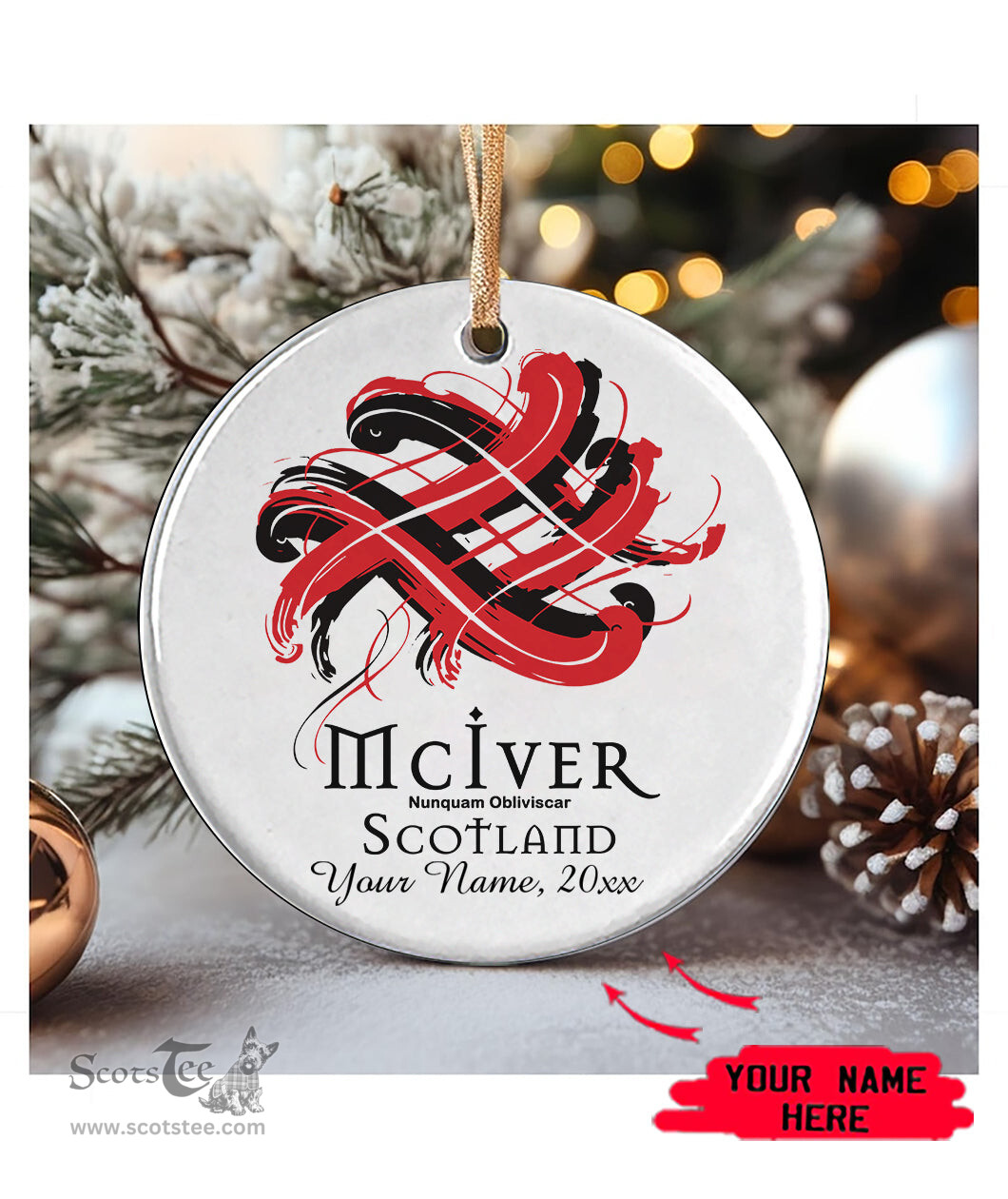 ScotsTee Shop Scottish McIver Scottish Tartan Ornament Add Your Text Personalized Ornament