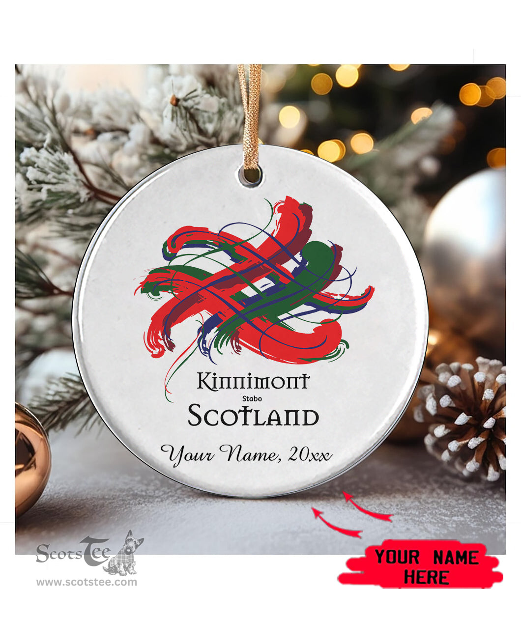 ScotsTee Shop Scottish Kinnimont Scottish Tartan Ornament Add Your Text Personalized Ornament