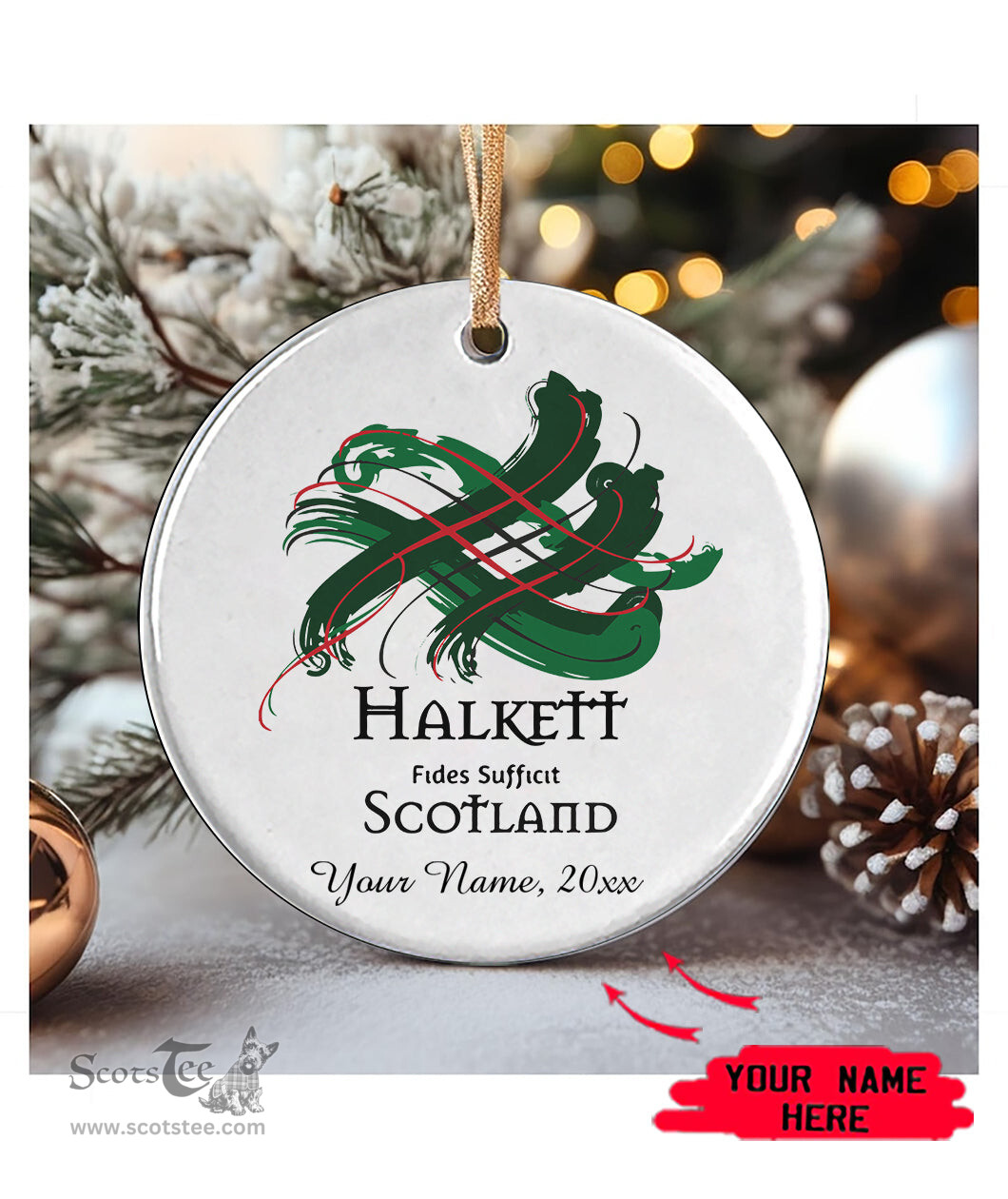 ScotsTee Shop Scottish Halkett Scottish Tartan Ornament Add Your Text Personalized Ornament