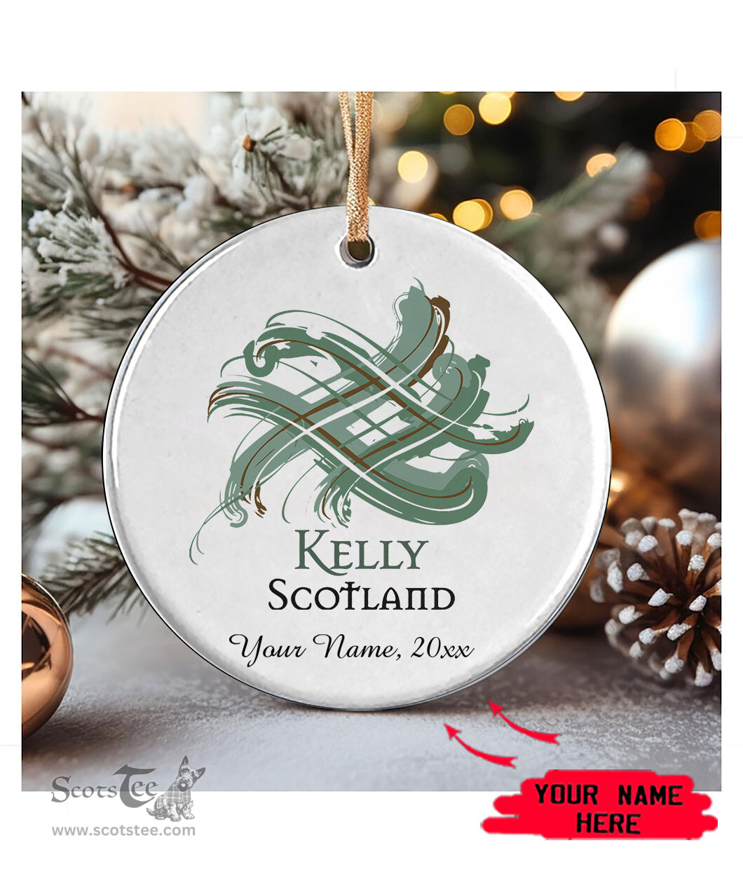 ScotsTee Shop Scottish Kelly Scottish Tartan Ornament Add Your Text Personalized Ornament