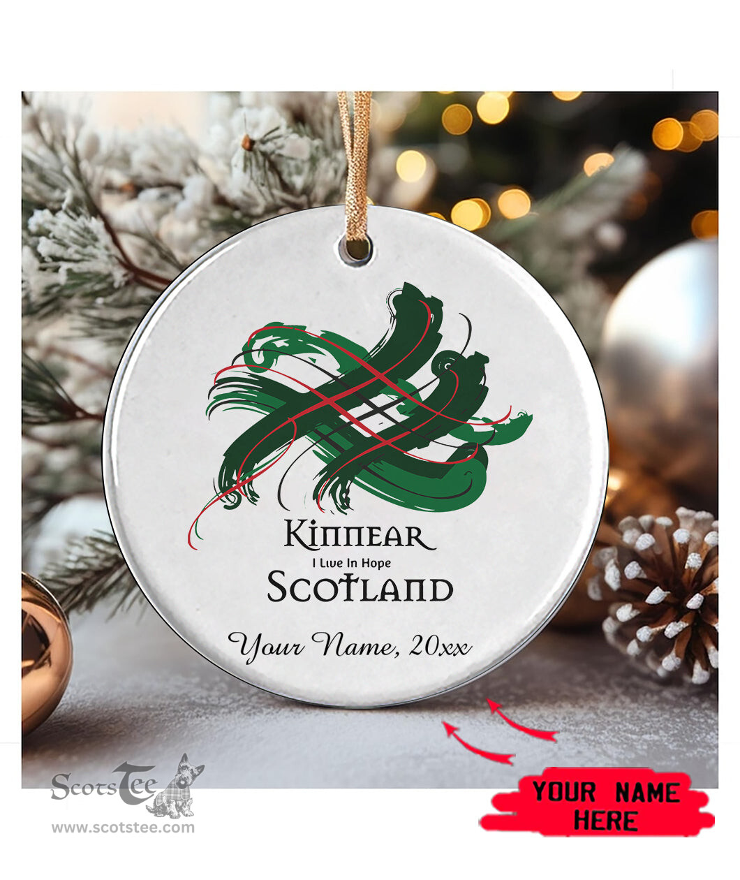 ScotsTee Shop Scottish Kinnear Scottish Tartan Ornament Add Your Text Personalized Ornament