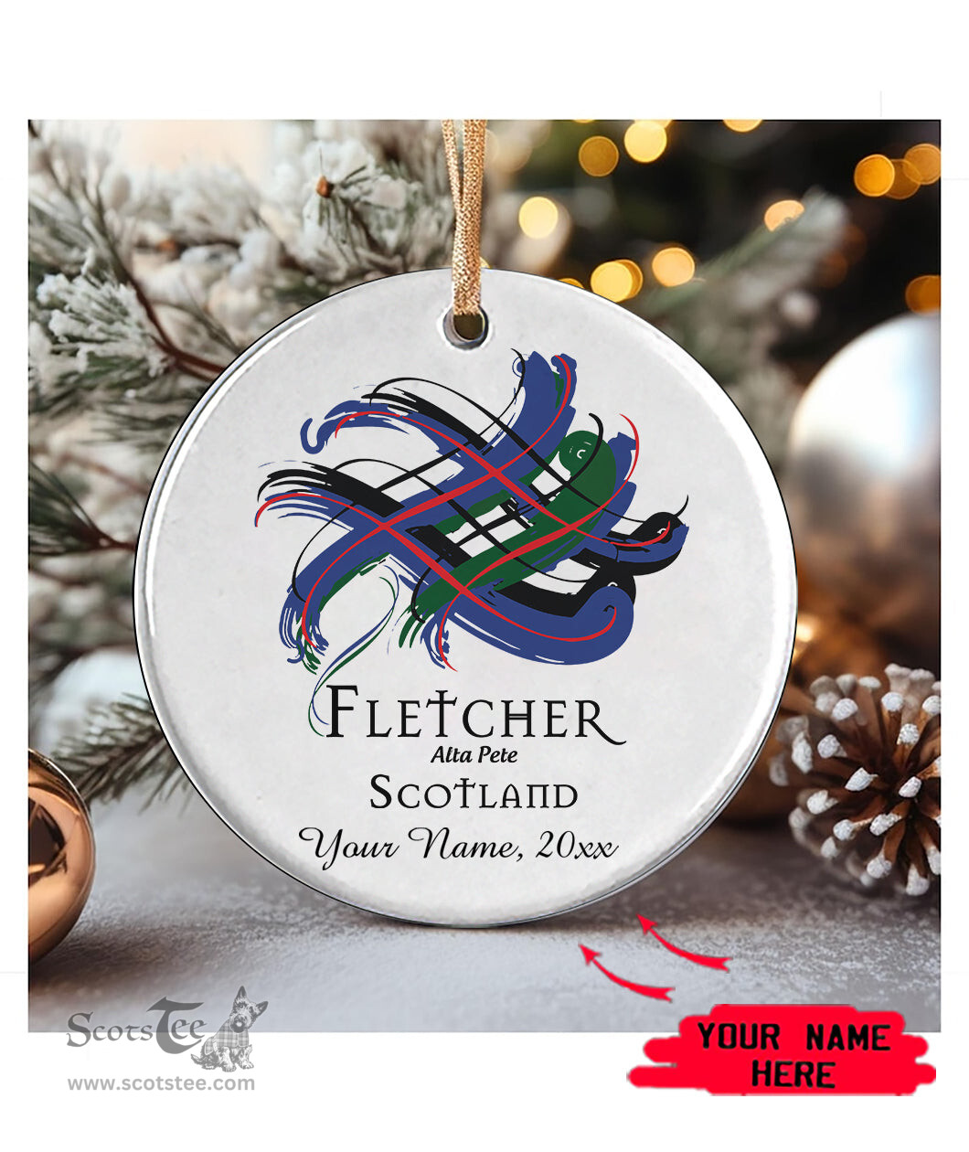 ScotsTee Shop Scottish Fletcher Scottish Tartan Ornament Add Your Text Personalized Ornament