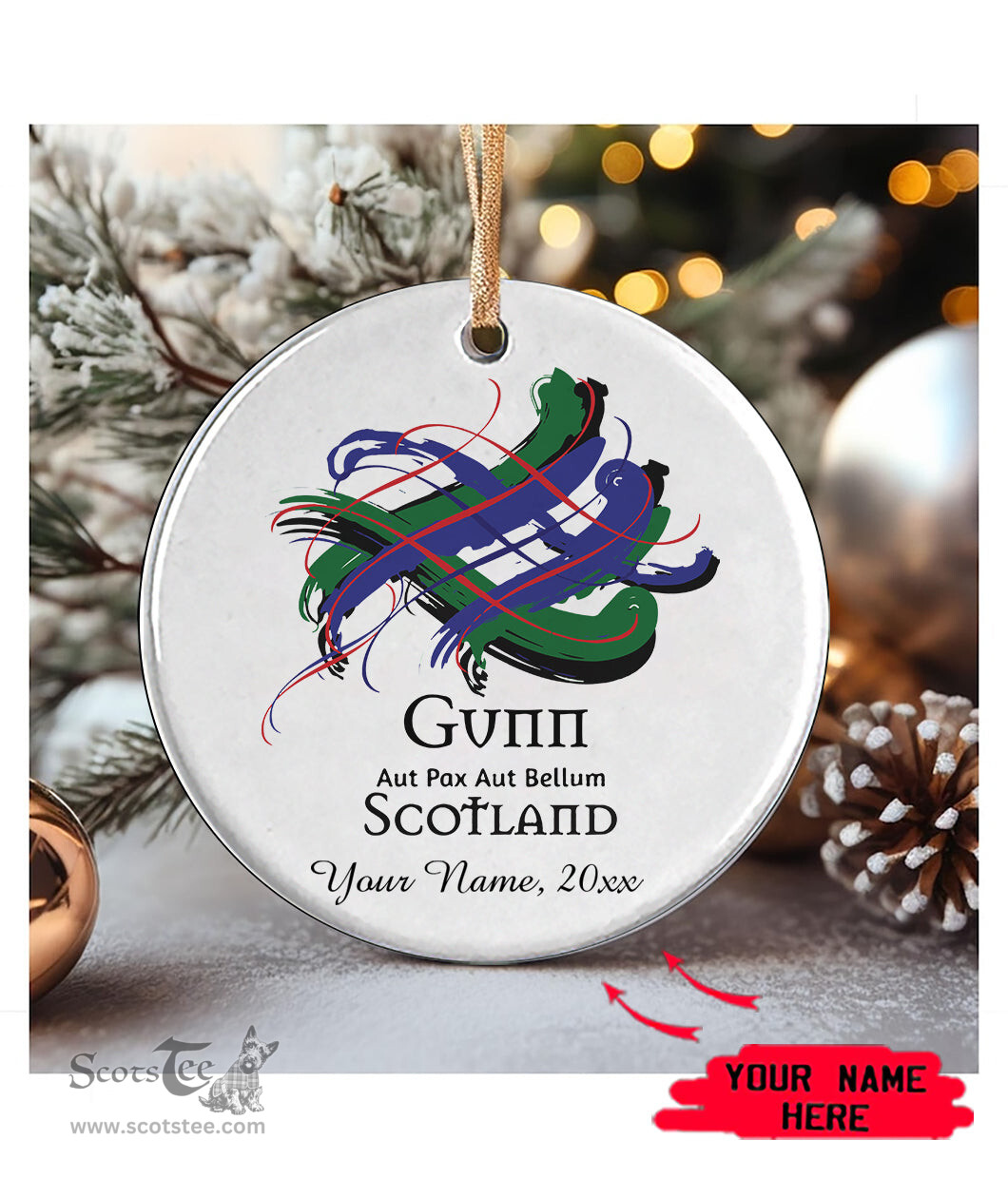 ScotsTee Shop Scottish Gunn Scottish Tartan Ornament Add Your Text Personalized Ornament