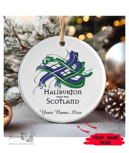 ScotsTee Shop Scottish Haliburton Scottish Tartan Ornament Add Your Text Personalized Ornament