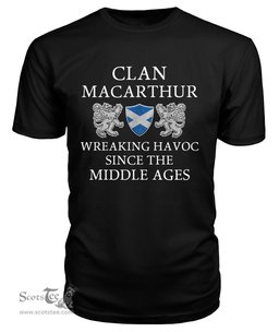 ScotsTee Shop Scottish MacArthur Wreaking Havoc Since The Middle Ages With Two Rampant Lions T Shirt
