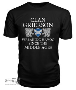 ScotsTee Shop Scottish Grierson Wreaking Havoc Since The Middle Ages With Two Rampant Lions T Shirt
