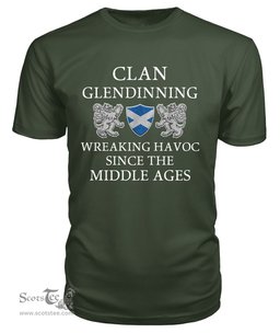 ScotsTee Shop Scottish Glendinning Wreaking Havoc Since The Middle Ages With Two Rampant Lions T Shirt