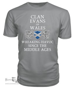 ScotsTee Shop Scottish Evans of Wales Wreaking Havoc Since The Middle Ages With Two Rampant Lions T Shirt