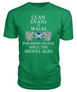 ScotsTee Shop Scottish Evans of Wales Wreaking Havoc Since The Middle Ages With Two Rampant Lions T Shirt