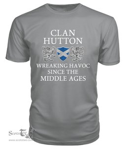 ScotsTee Shop Scottish Hutton Wreaking Havoc Since The Middle Ages With Two Rampant Lions T Shirt