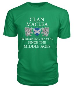 ScotsTee Shop Scottish MacLea Wreaking Havoc Since The Middle Ages With Two Rampant Lions T Shirt
