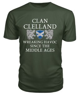 ScotsTee Shop Scottish Clelland Wreaking Havoc Since The Middle Ages With Two Rampant Lions T Shirt