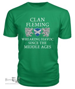 ScotsTee Shop Scottish Fleming Wreaking Havoc Since The Middle Ages With Two Rampant Lions T Shirt