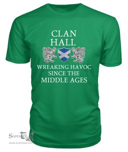 ScotsTee Shop Scottish Hall Wreaking Havoc Since The Middle Ages With Two Rampant Lions T Shirt