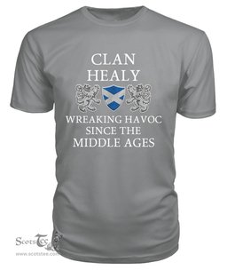 ScotsTee Shop Scottish Healy Wreaking Havoc Since The Middle Ages With Two Rampant Lions T Shirt