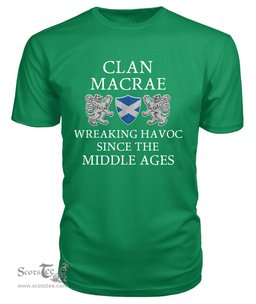 ScotsTee Shop Scottish MacRae Wreaking Havoc Since The Middle Ages With Two Rampant Lions T Shirt