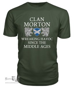 ScotsTee Shop Scottish Morton Wreaking Havoc Since The Middle Ages With Two Rampant Lions T Shirt