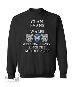 ScotsTee Shop Scottish Evans of Wales Wreaking Havoc Since The Middle Ages With Two Rampant Lions Sweatshirt
